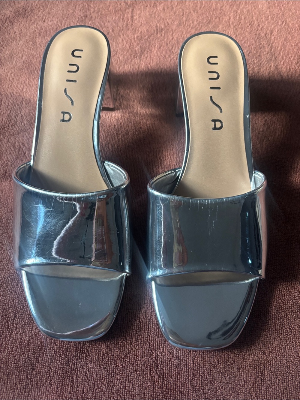 Unisa Metallic Gunmetal Slide Mules ( light scratches but new without box)